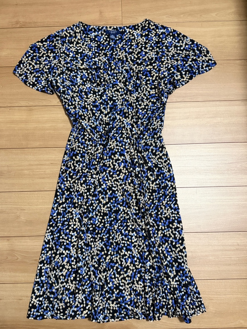 Chaus Blue, Black and Cream Floral Midi Dress